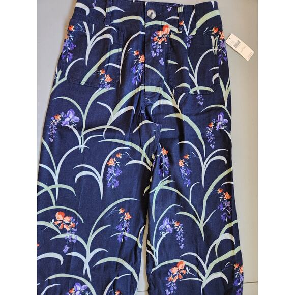 NWT Maeve The Colette Cropped Wide-Leg Linen Pants Sz 27 Tall Blue Floral #7E405 - Picture 9 of 11